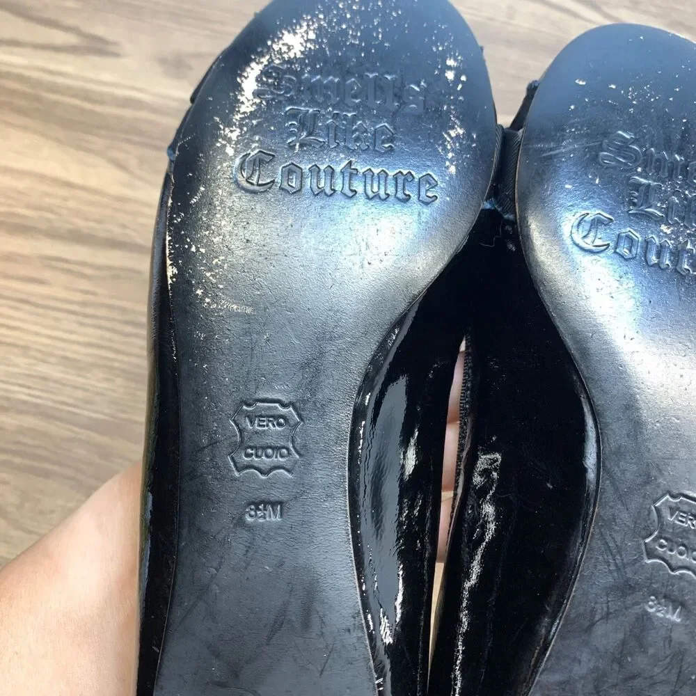 Juicy Couture ABBOTT‎ Black Patent Leather CRYSTAL JEWELED Flats Shoes 8.5 M
